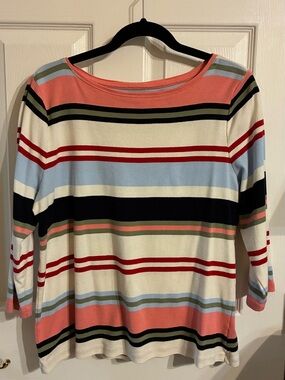 Talbots Coral Cream Multi-Stripe Long Sleeve Top